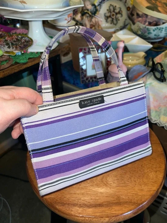 Vintage kate spade Purple and Lavender Striped Canvas Tote - Picture 2 of 11